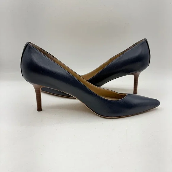Lauren Ralph Lauren Lanette Navy Blue Leather Pointed Toe Kitten Heel Pumps 9.5 - Picture 6 of 10